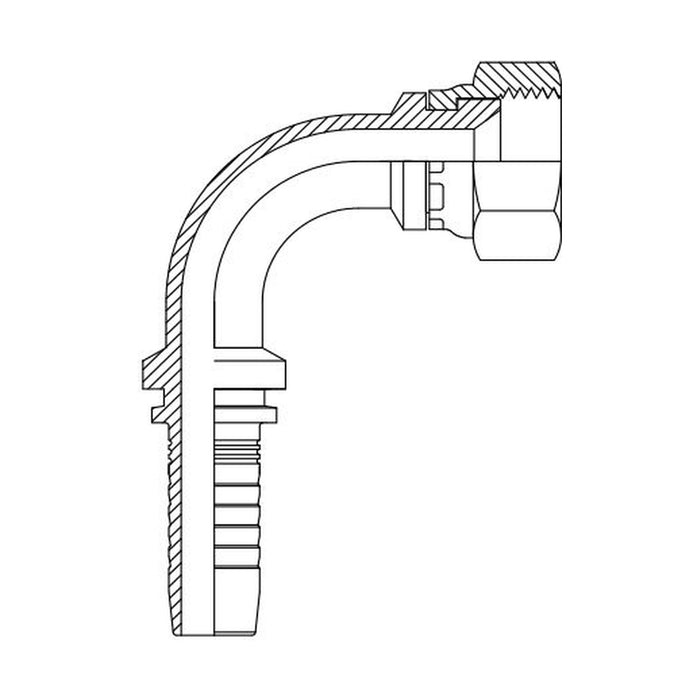 Hose Tail Barb JIC Female 90° Swept