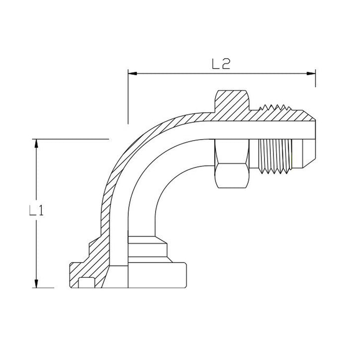 Flange Code 62  x JIC Male 90° Swept