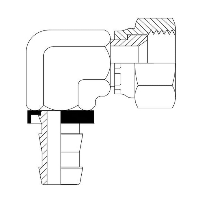 Hose Tail Pushlock JIC Female 90° Compact