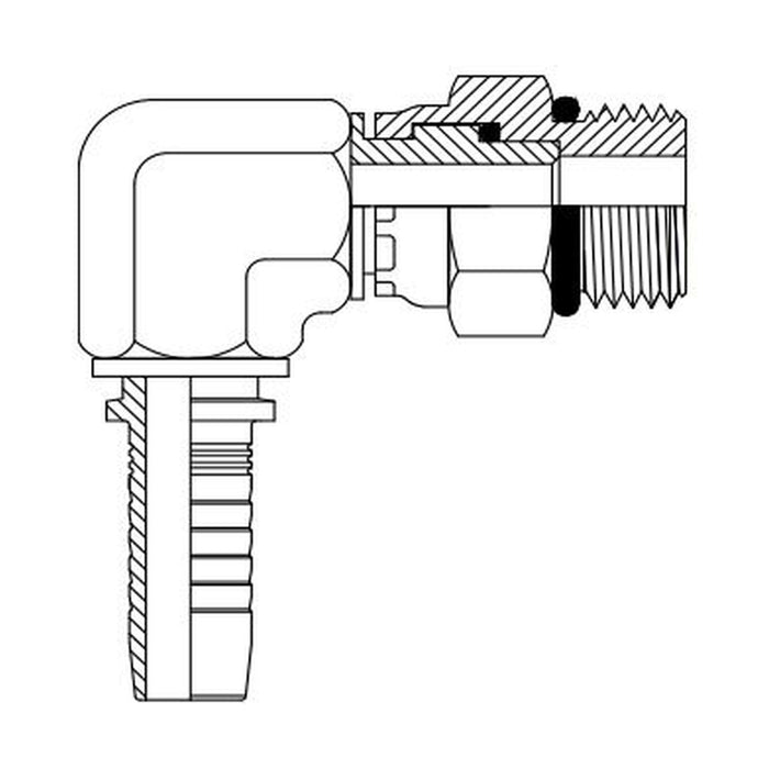 Hose Tail Barb UNF Live Swivel Male 90° Compact