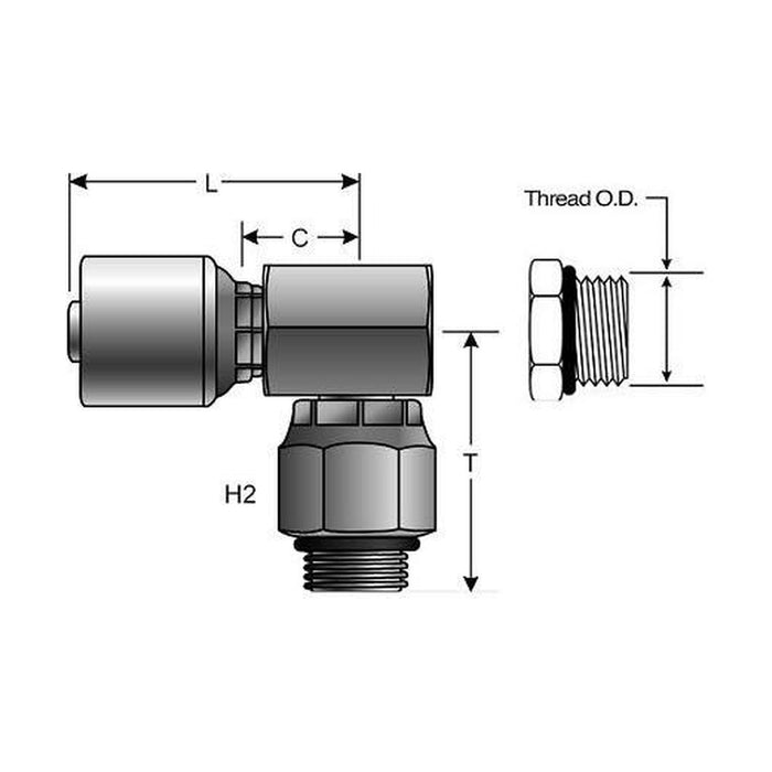 Hose Tail - UNO Swivel Male 90° Compact - Gates MegaCrimp®