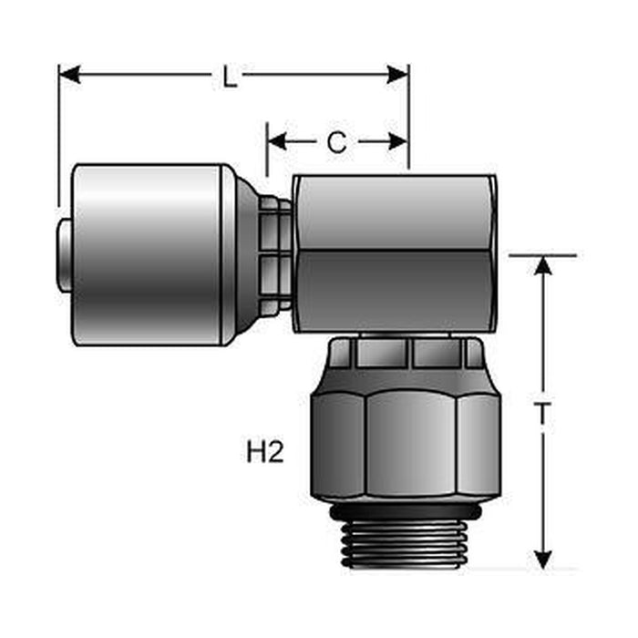 Hose Tail - UNO Swivel Male 90° Compact - Gates MegaCrimp®
