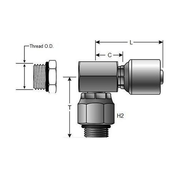 Hose Tail - UNO Swivel Male 90° Compact - Gates MegaCrimp®