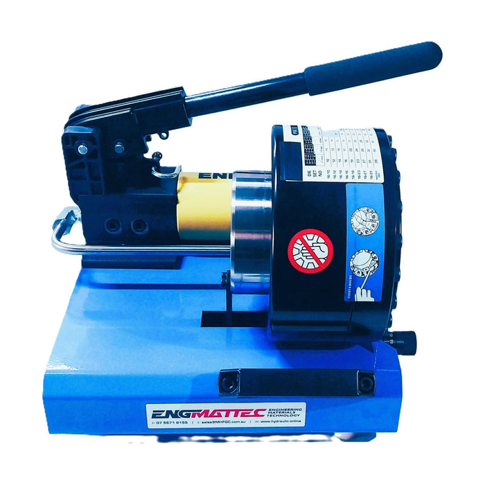Engmattec – Portable Hydraulic Hose Crimper – (10-38 mm) 95 Ton – 10,000 psi 2-Stage P392 Hand Pump – 8 Dies